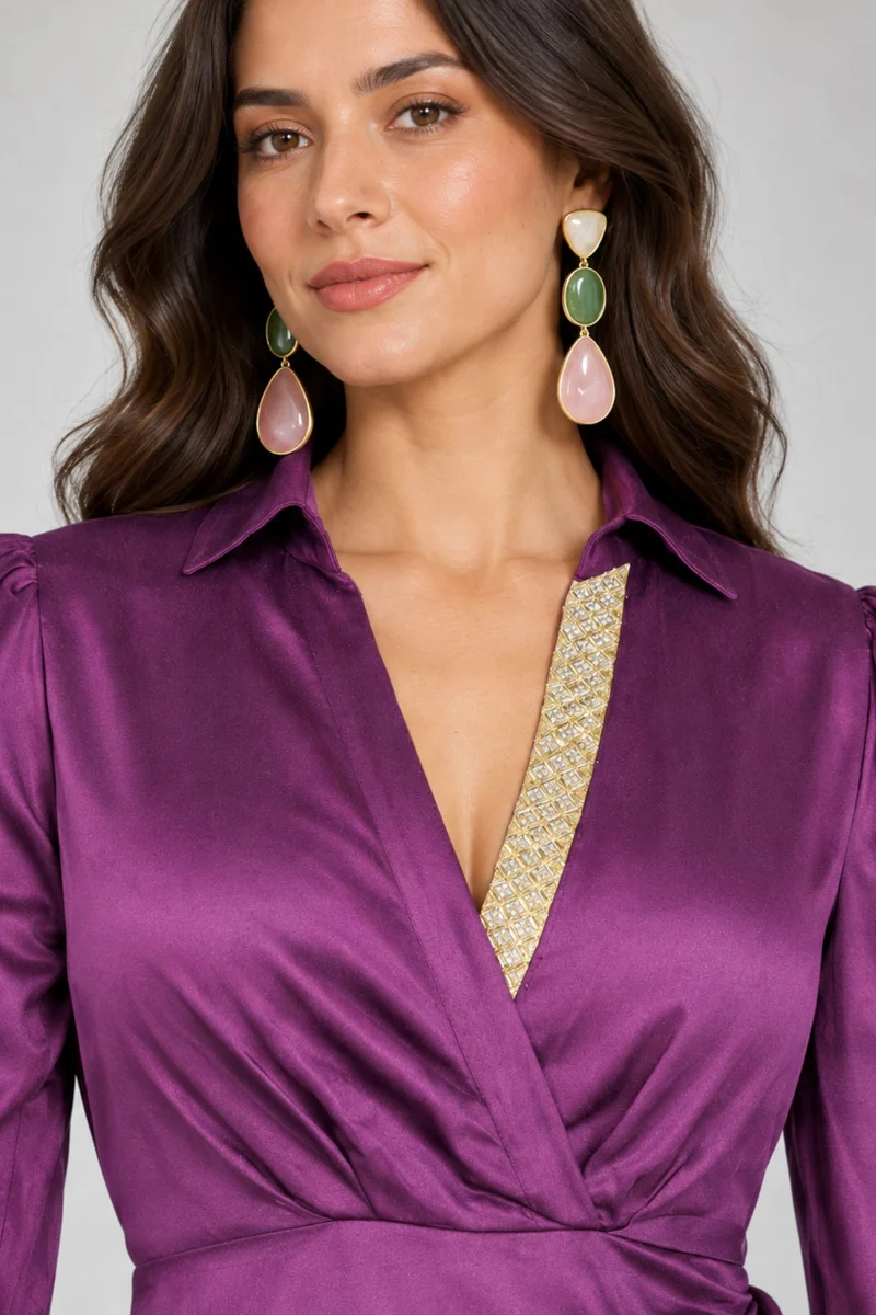 Marisse|Viscose Embellished Ruched Mini Dress