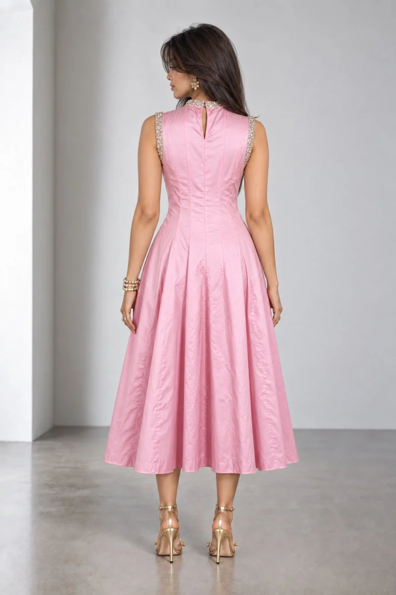 Sabria|Cotton Embellished Fit Flare Midi Dress
