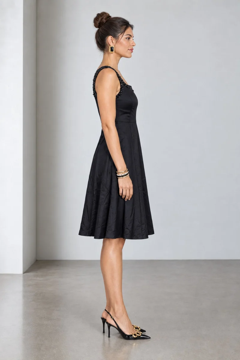 Nolena|Viscose Embellished Square Neck Dress