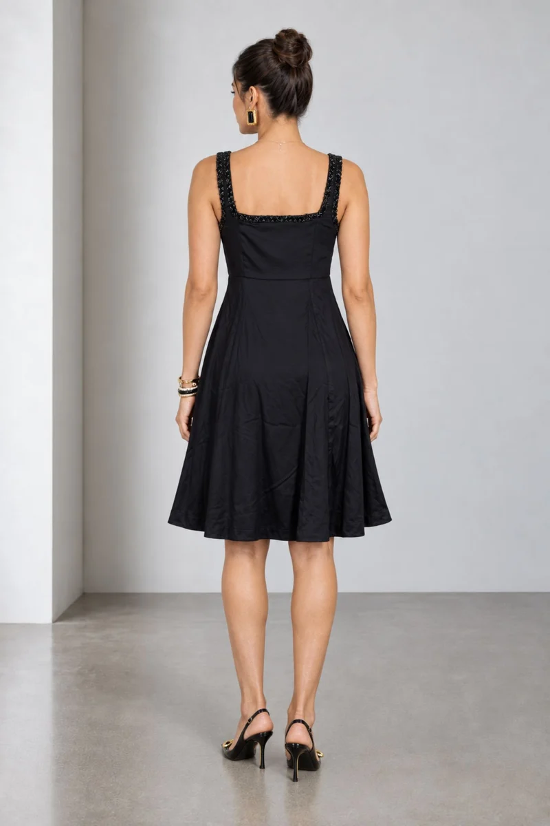 Nolena|Viscose Embellished Square Neck Dress