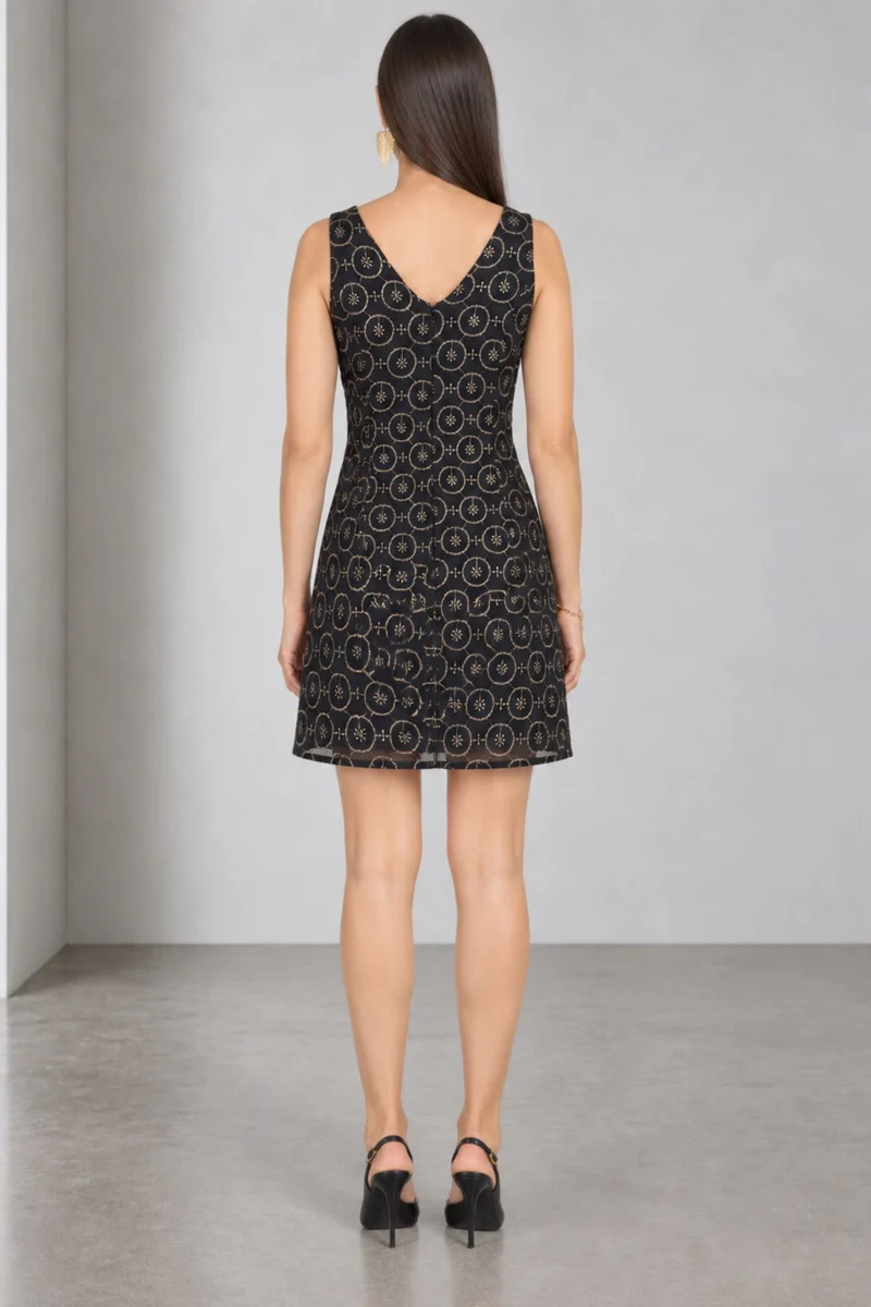 Velune|Cotton Embroidered Deep Vneck Dress