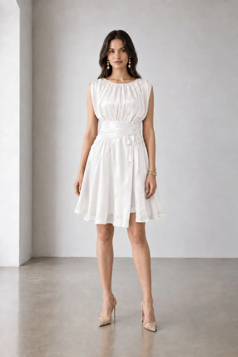 Nerise|Viscose Ruched Waist Mini Dress