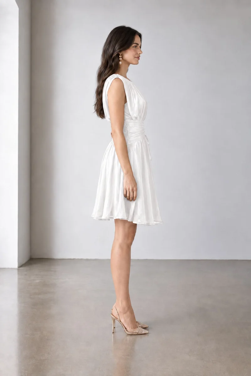 Nerise|Viscose Ruched Waist Mini Dress