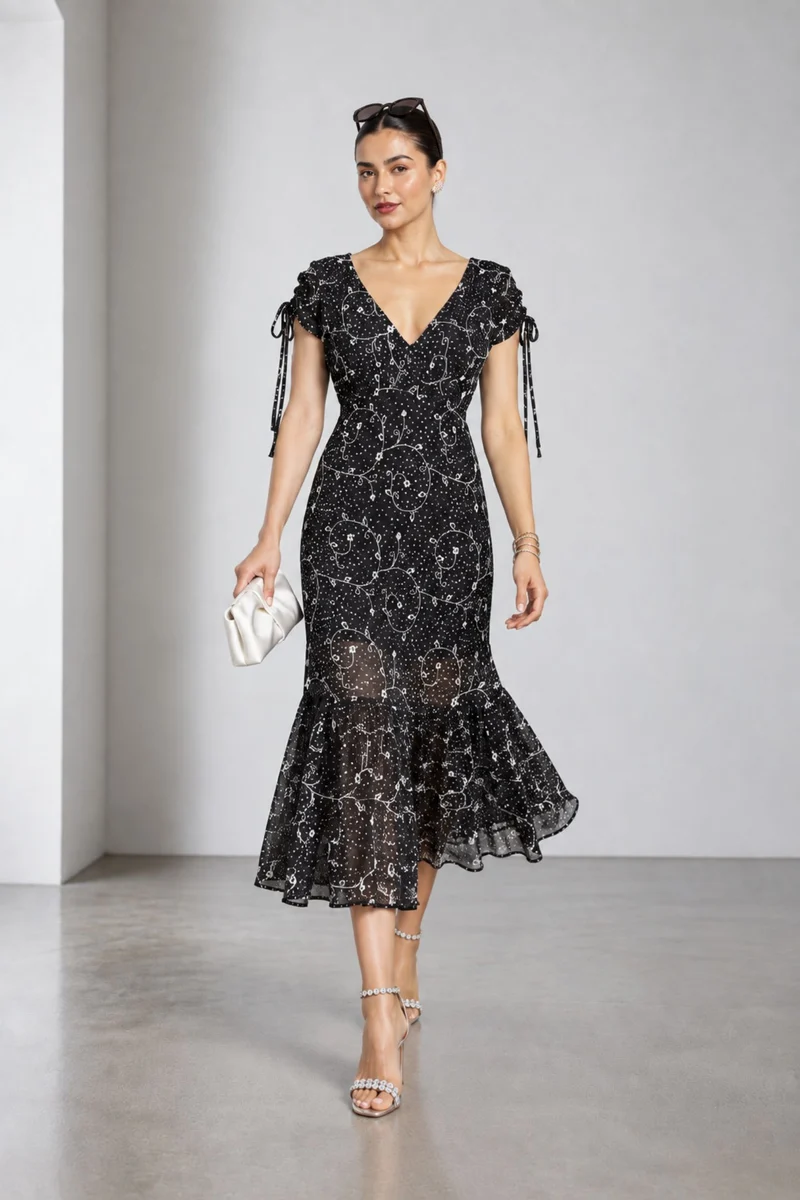 Nyelle|Viscose Embroidered Polka Dot Dress