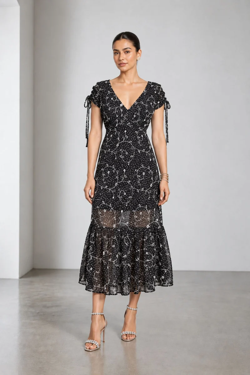Nyelle|Viscose Embroidered Polka Dot Dress