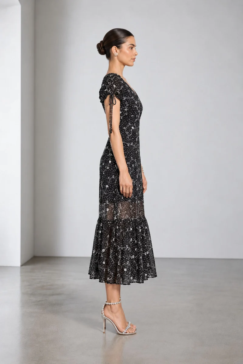 Nyelle|Viscose Embroidered Polka Dot Dress