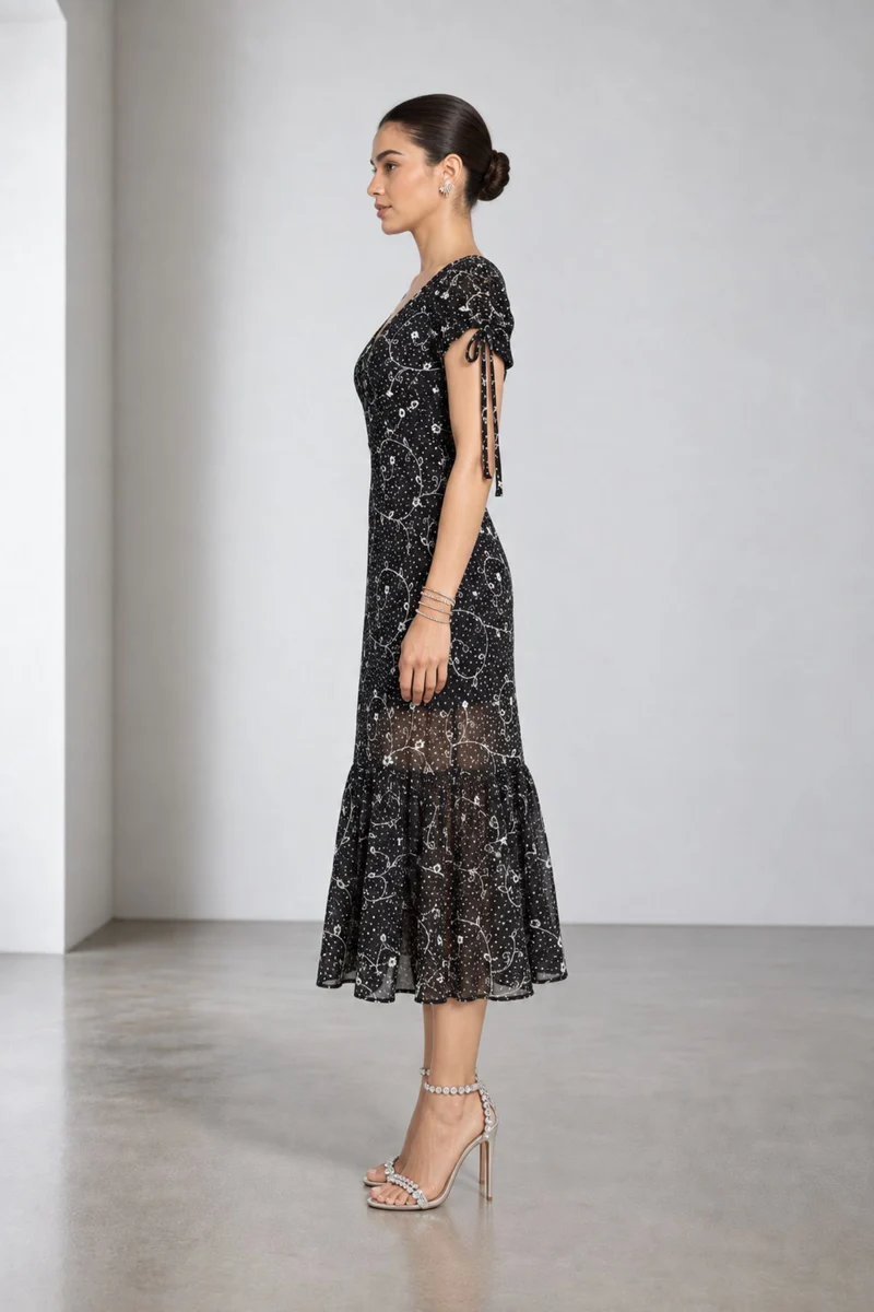 Nyelle|Viscose Embroidered Polka Dot Dress