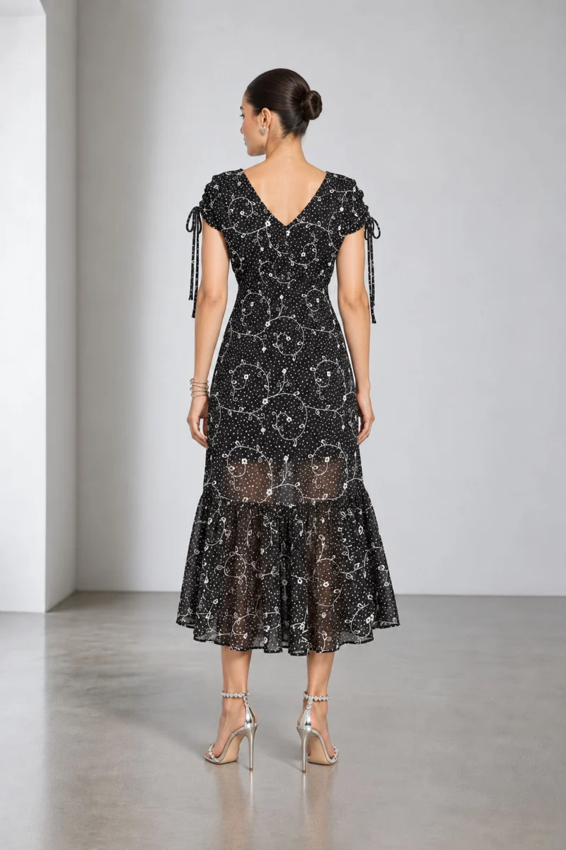 Nyelle|Viscose Embroidered Polka Dot Dress