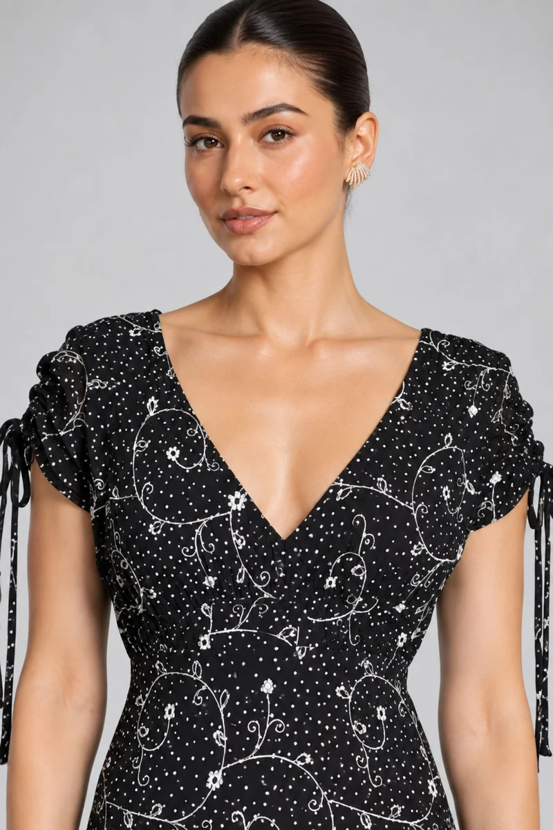 Nyelle|Viscose Embroidered Polka Dot Dress
