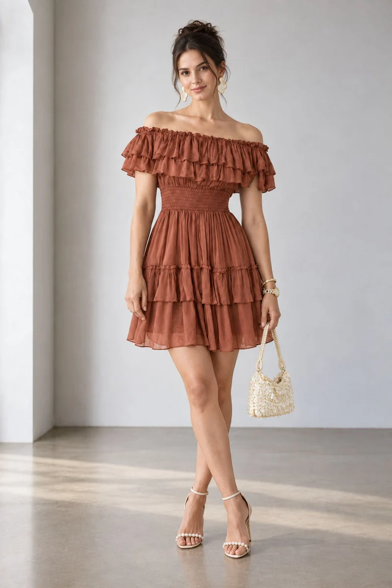 Lorin|Viscose Offshoulder Ruffle Mini Dress