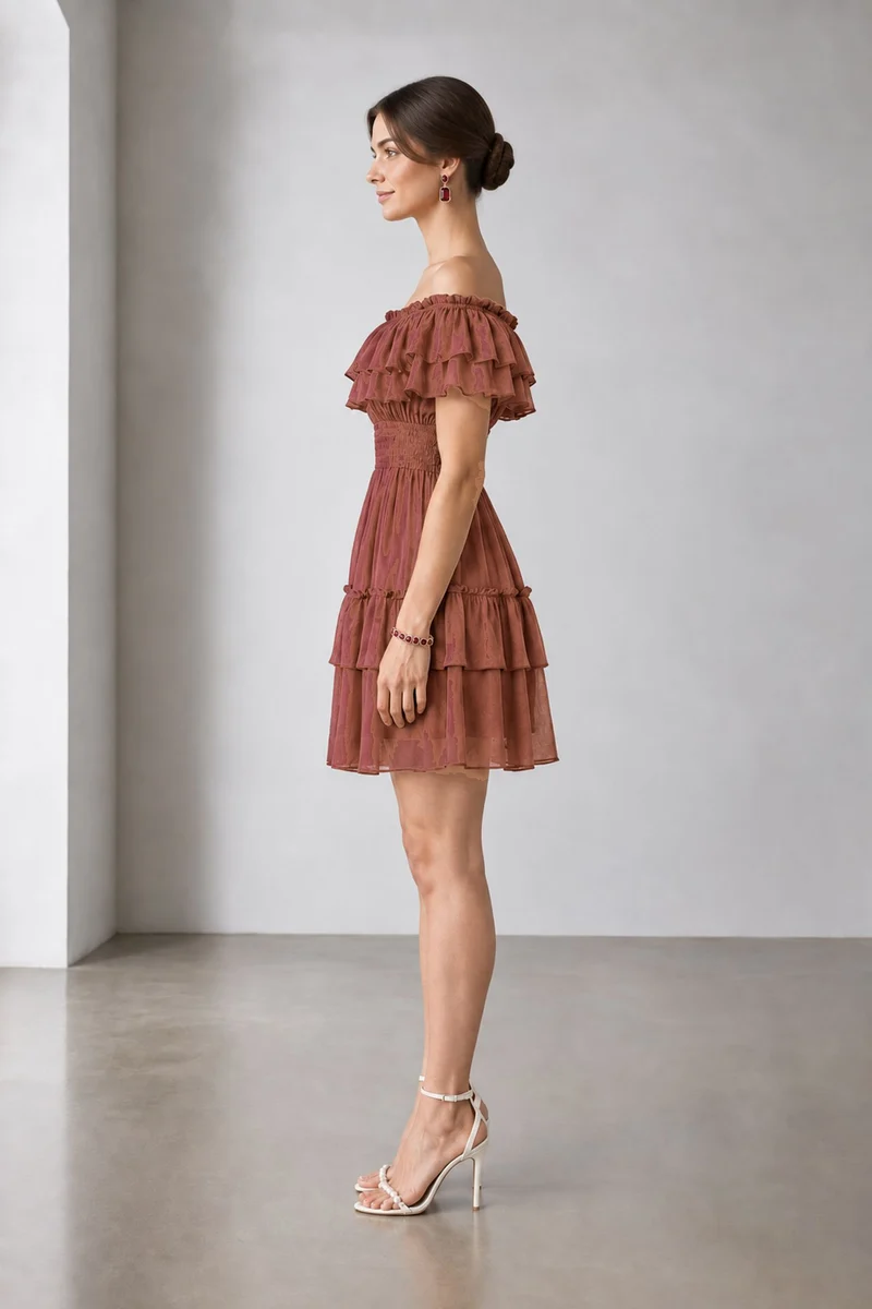 Lorin|Viscose Offshoulder Ruffle Mini Dress