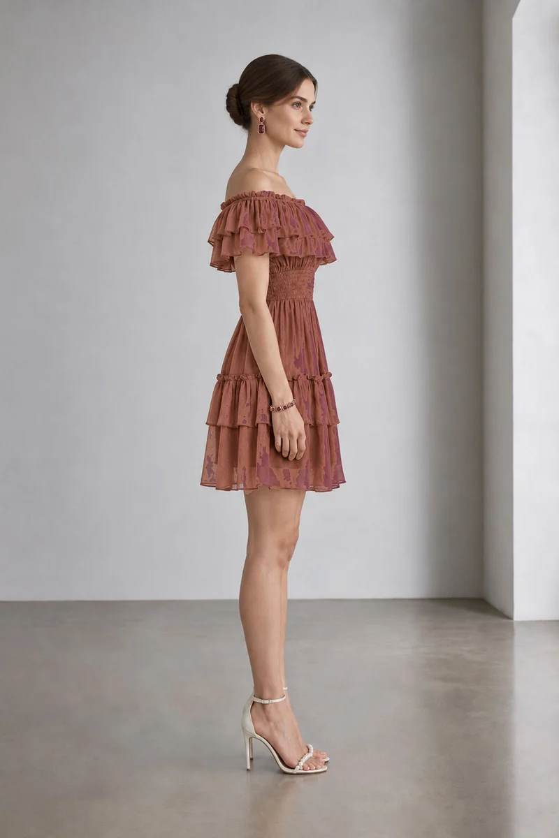 Lorin|Viscose Offshoulder Ruffle Mini Dress