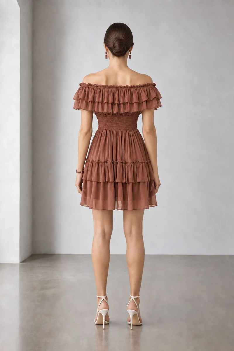 Lorin|Viscose Offshoulder Ruffle Mini Dress