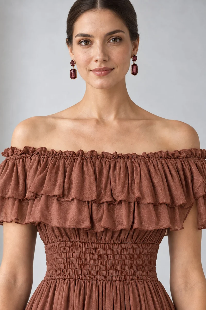 Lorin|Viscose Offshoulder Ruffle Mini Dress