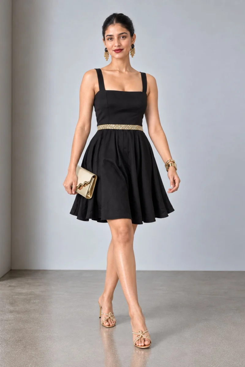 Coriva|Viscose Embellished Waist Tieback Mini Dre
