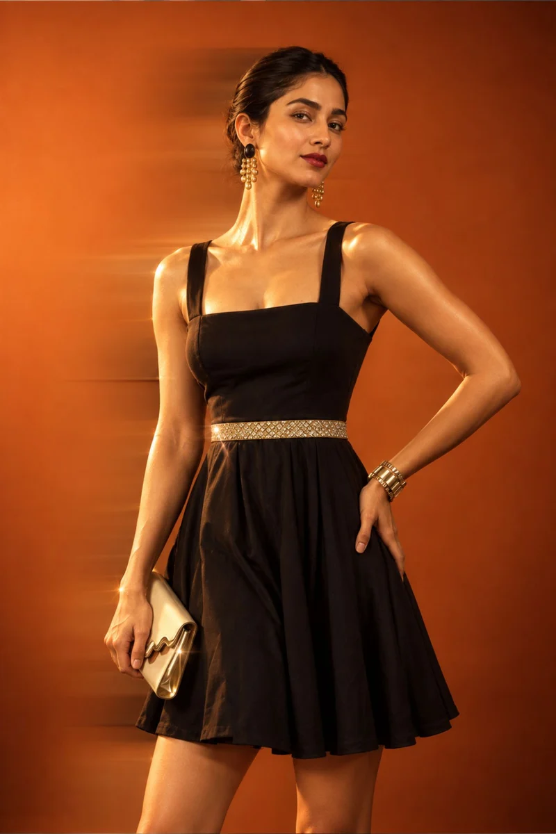 Coriva|Viscose Embellished Waist Tieback Mini Dre