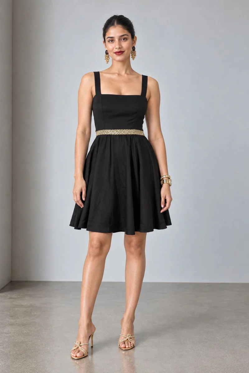 Coriva|Viscose Embellished Waist Tieback Mini Dre