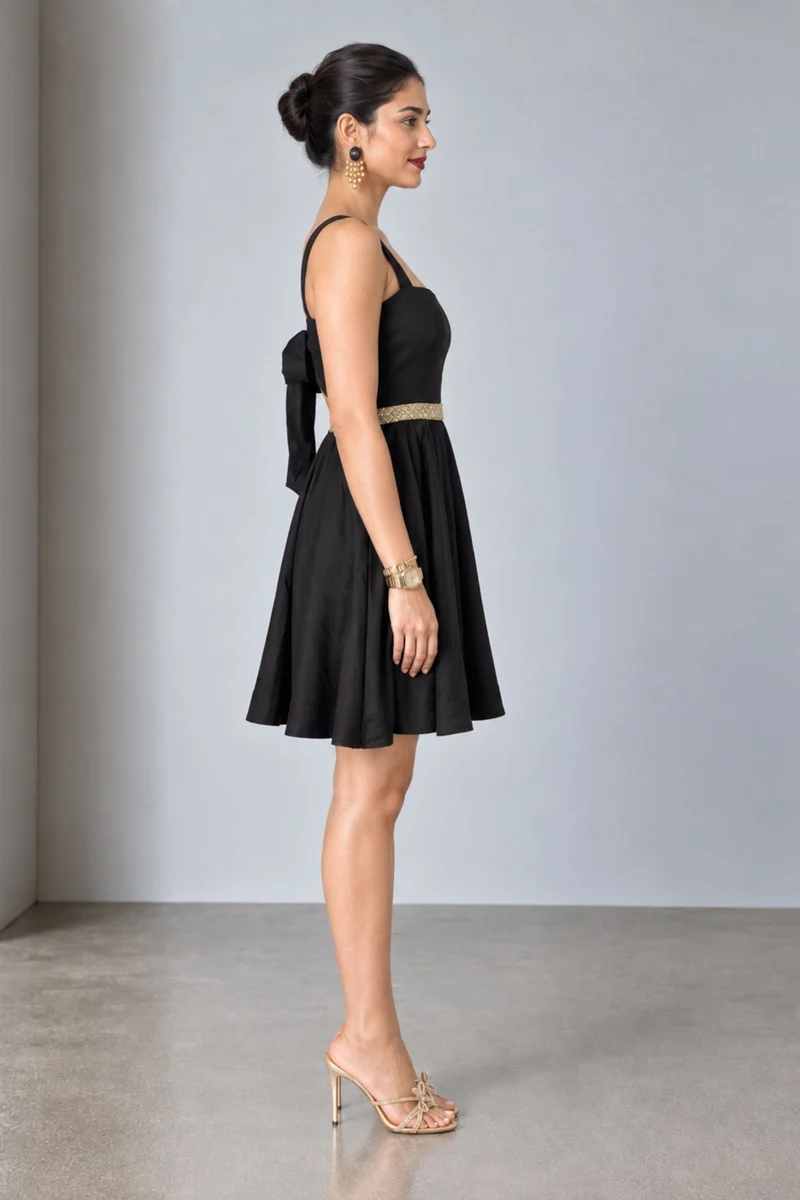 Coriva|Viscose Embellished Waist Tieback Mini Dre