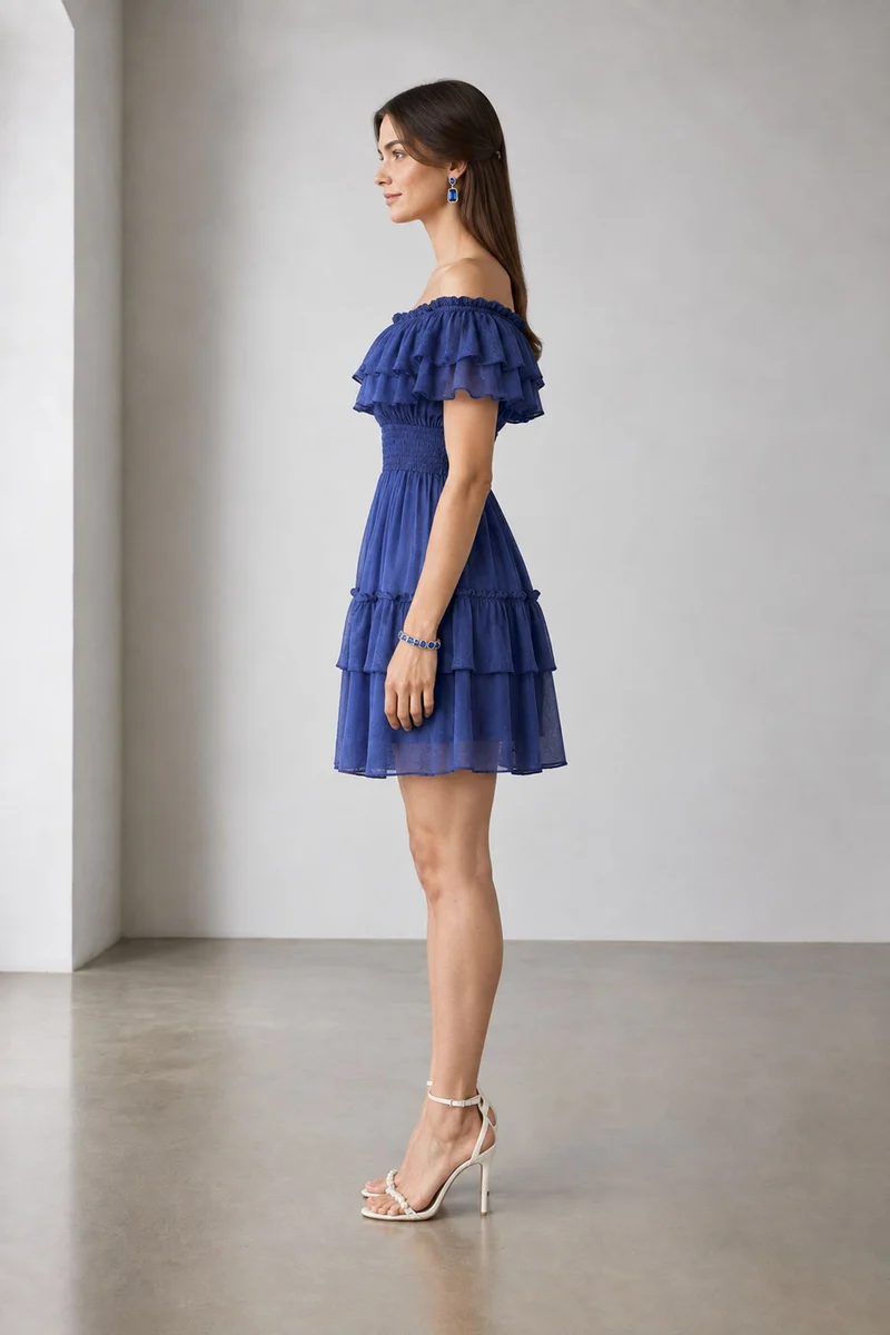 Nixie|Viscose Offshoulder Ruffle Mini Dress