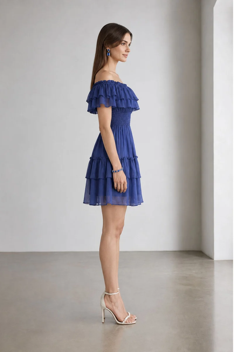Nixie|Viscose Offshoulder Ruffle Mini Dress