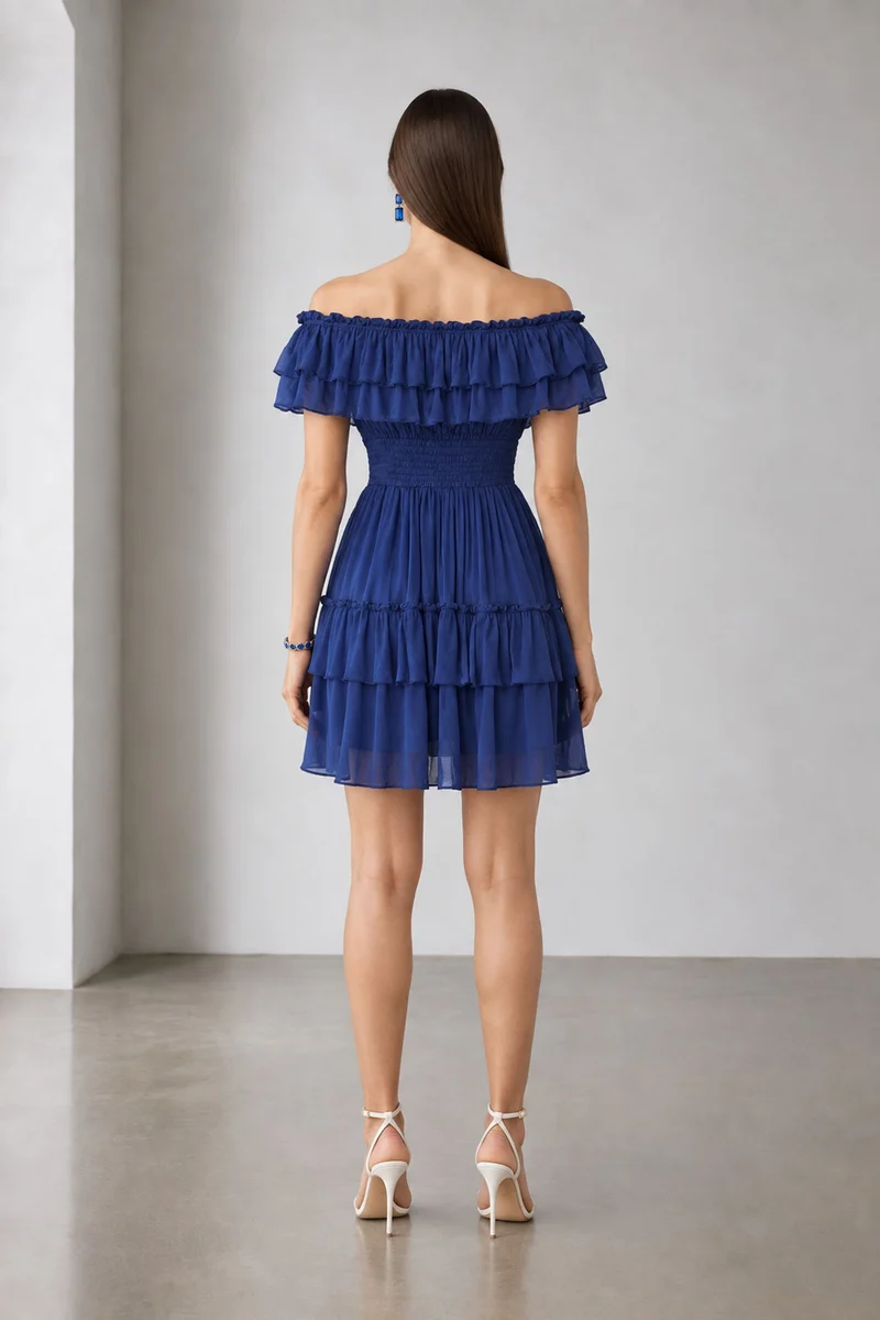 Nixie|Viscose Offshoulder Ruffle Mini Dress