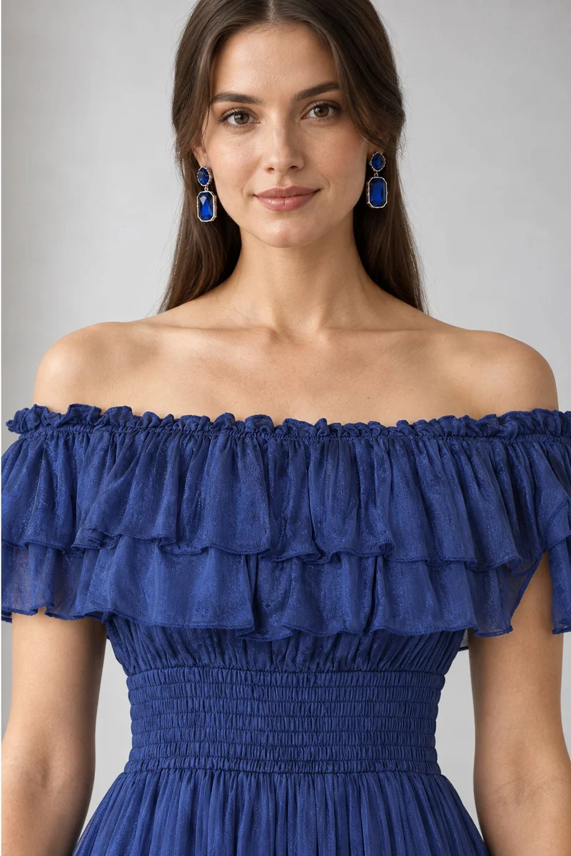 Nixie|Viscose Offshoulder Ruffle Mini Dress