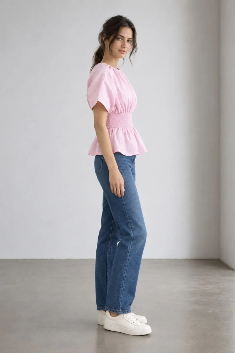 Nayla|Cotton Smocked Waist Peplum Top