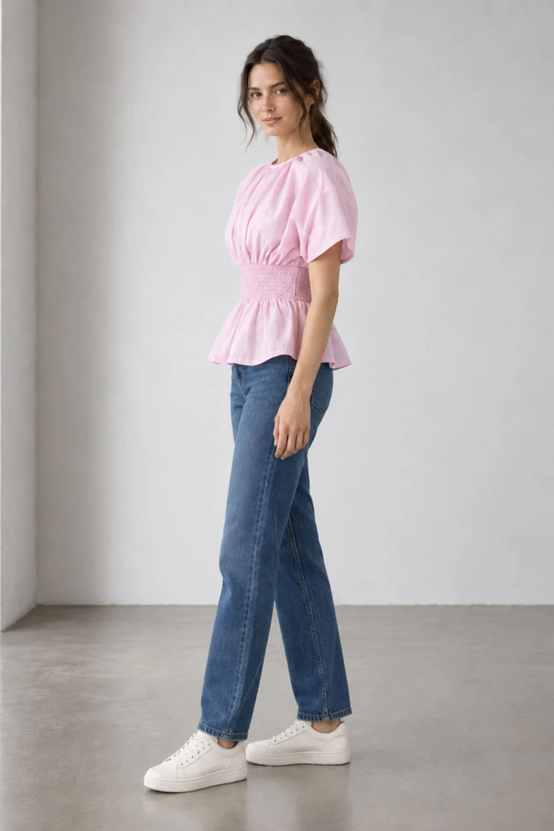 Nayla|Cotton Smocked Waist Peplum Top