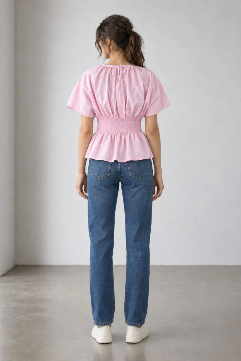 Nayla|Cotton Smocked Waist Peplum Top