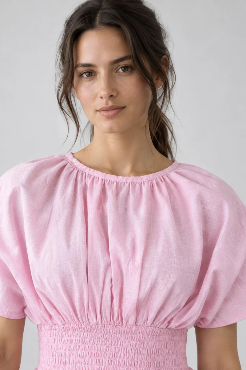 Nayla|Cotton Smocked Waist Peplum Top