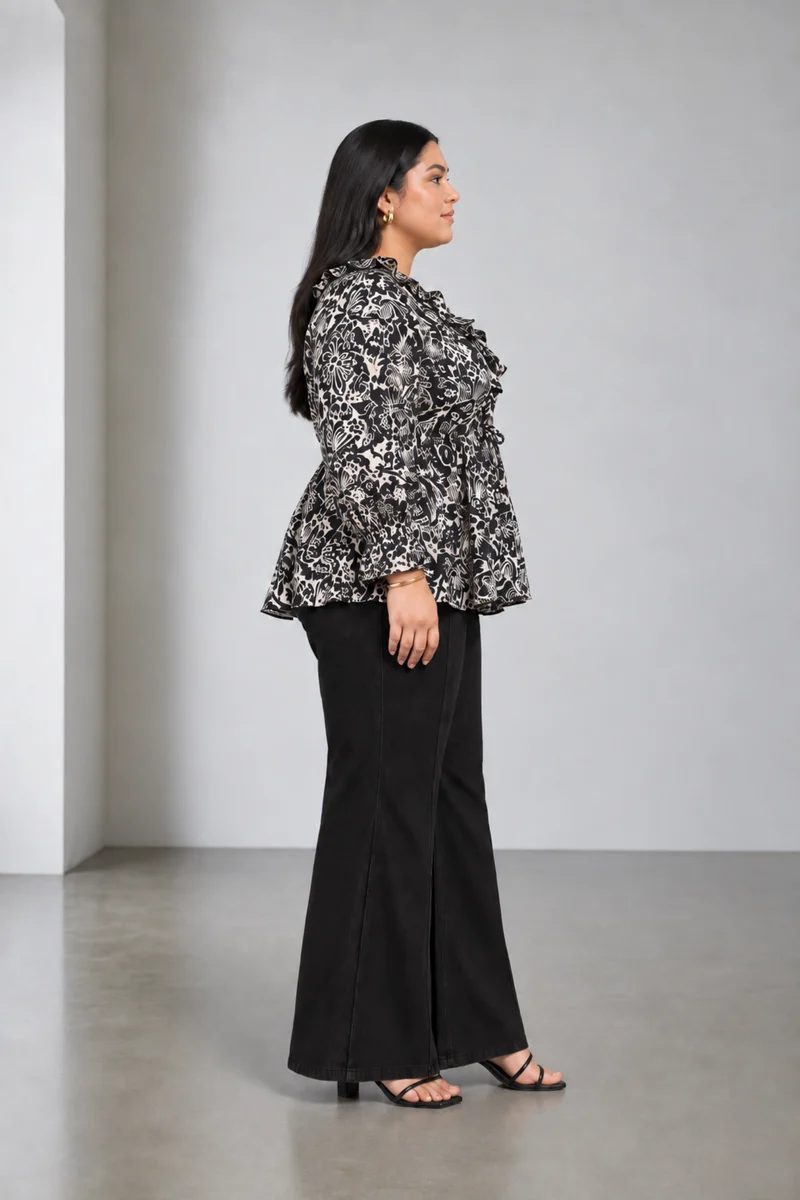 Zareen|Viscose V Neck Ruffle Peplum Top