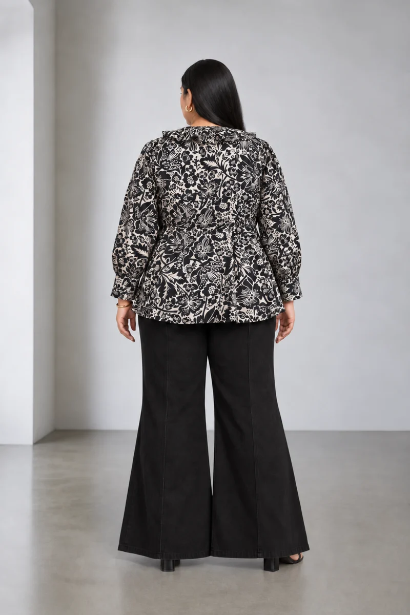 Zareen|Viscose V Neck Ruffle Peplum Top