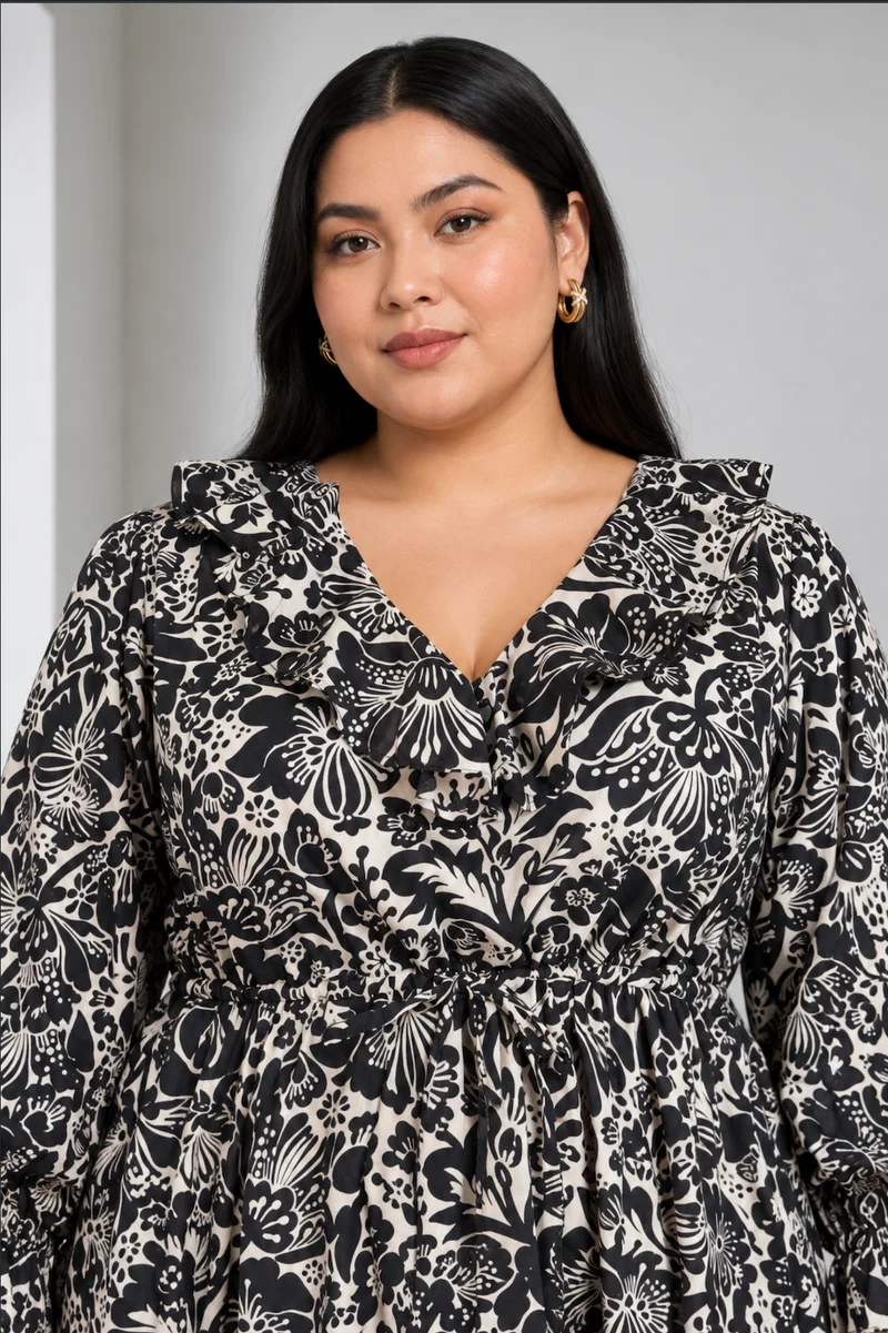 Zareen|Viscose V Neck Ruffle Peplum Top