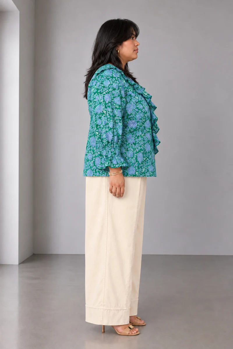 Avelyn|Viscose Ruffled V Neck Shirt