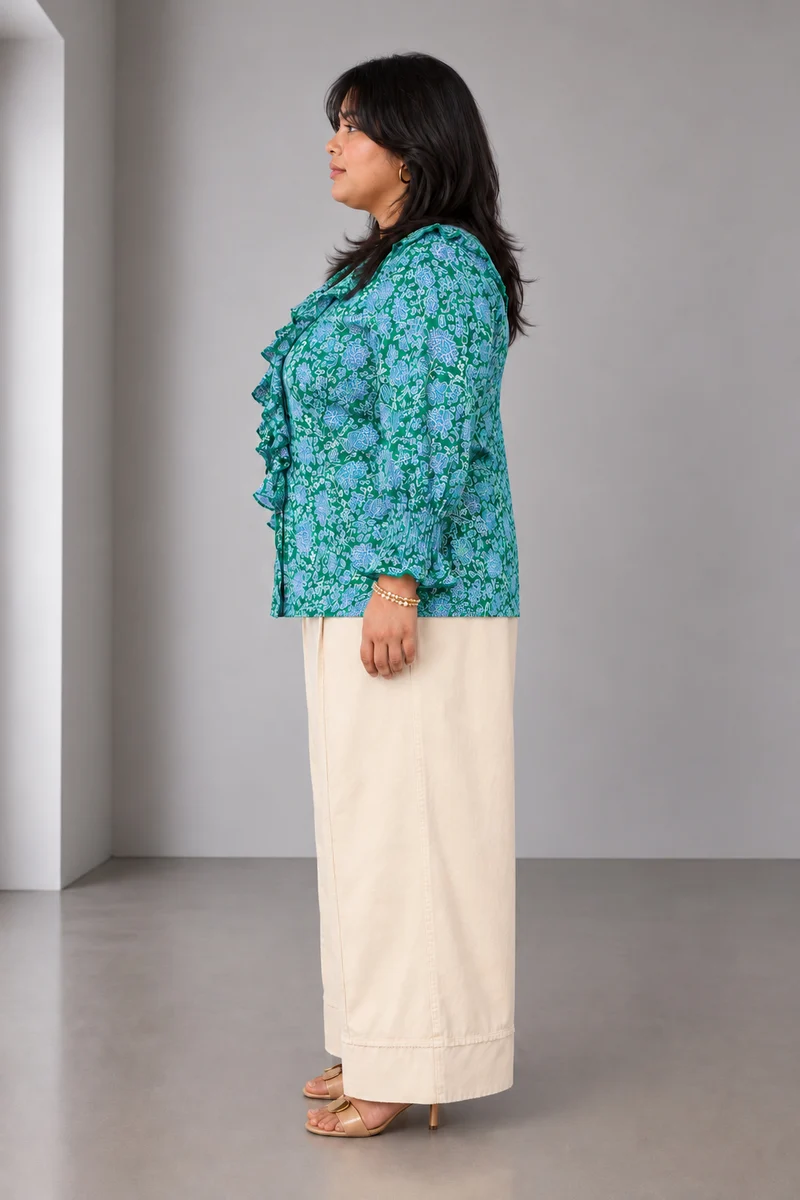 Avelyn|Viscose Ruffled V Neck Shirt