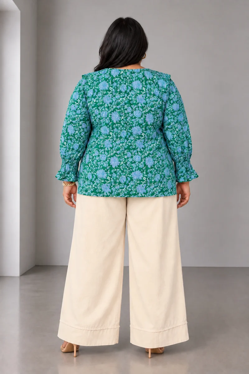 Avelyn|Viscose Ruffled V Neck Shirt