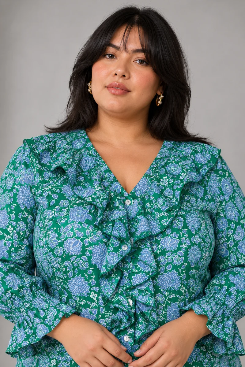 Avelyn|Viscose Ruffled V Neck Shirt