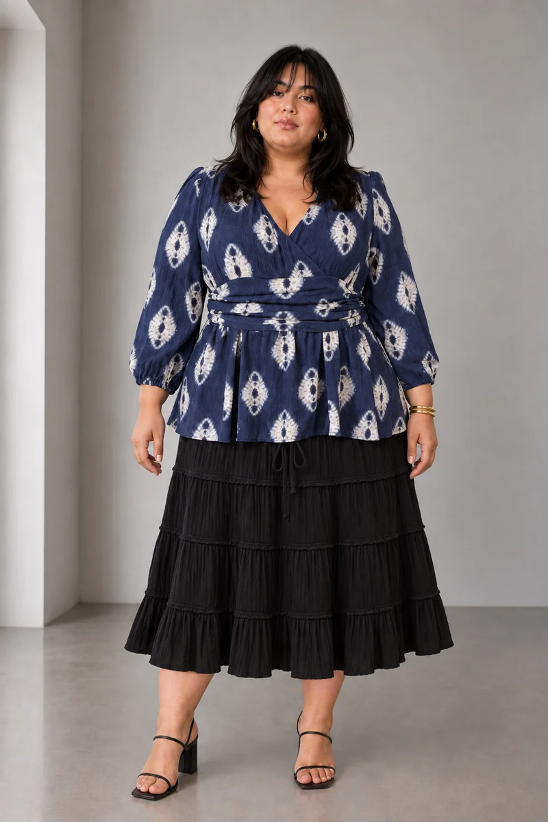 Ondine|Viscose Gathered Waist Peplum Top
