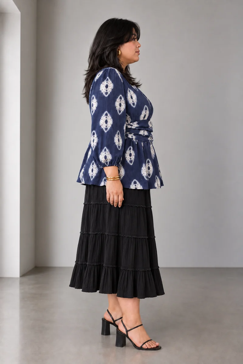 Ondine|Viscose Gathered Waist Peplum Top