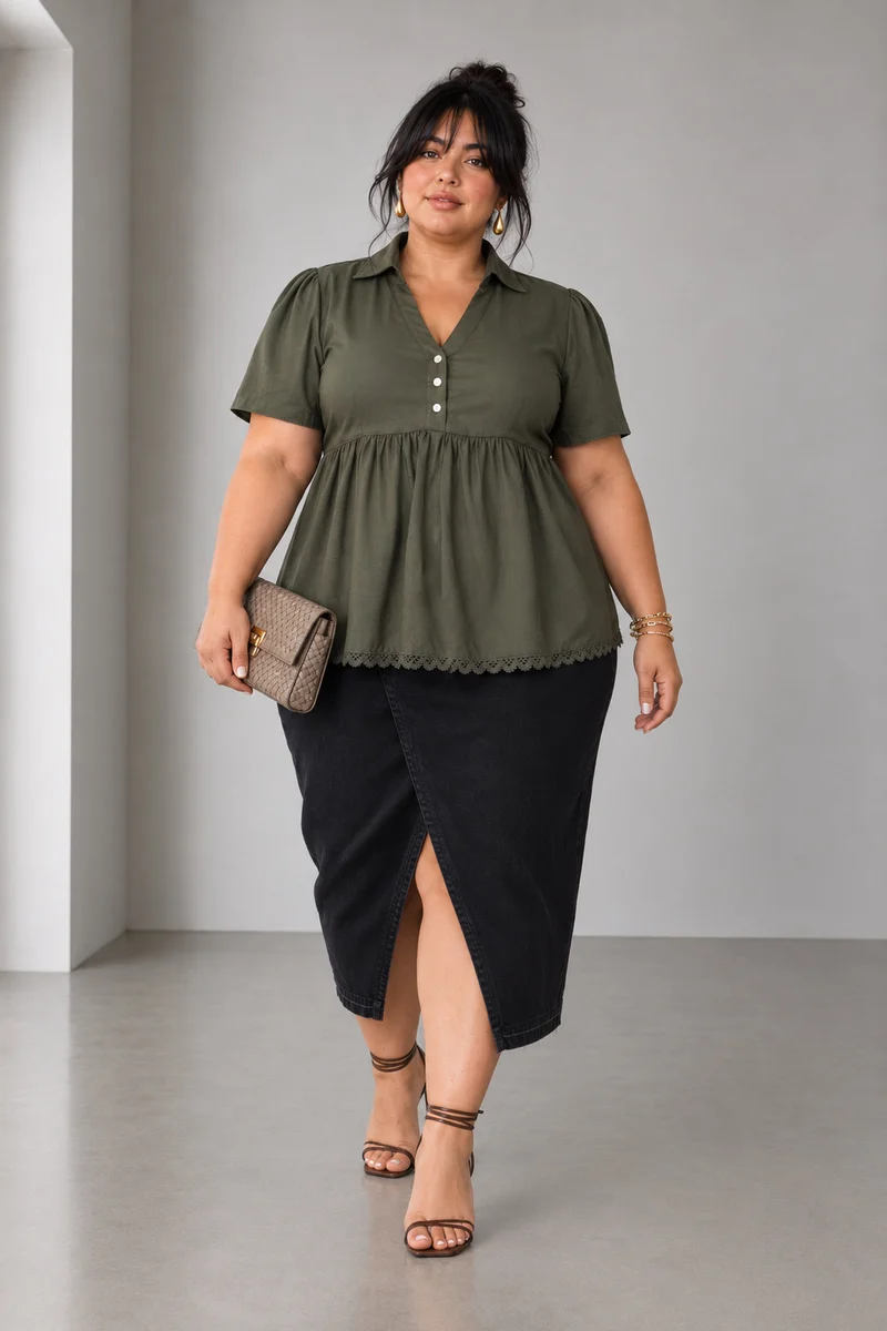 Liset|Viscose Peplum Top With Lace