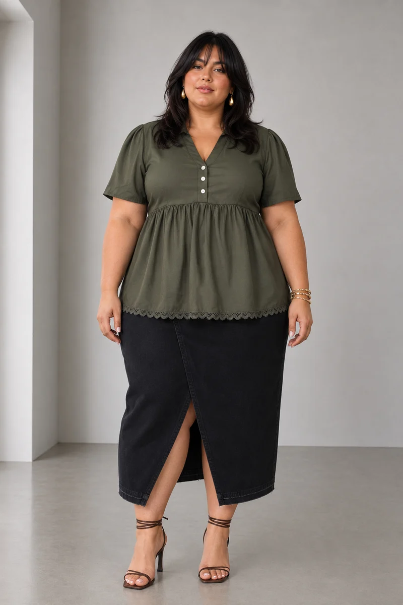 Liset|Viscose Peplum Top With Lace