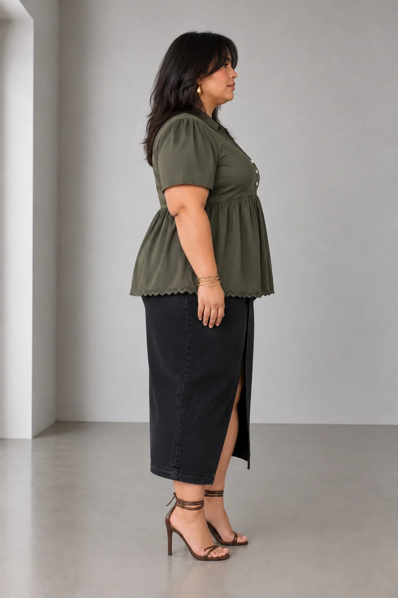Liset|Viscose Peplum Top With Lace