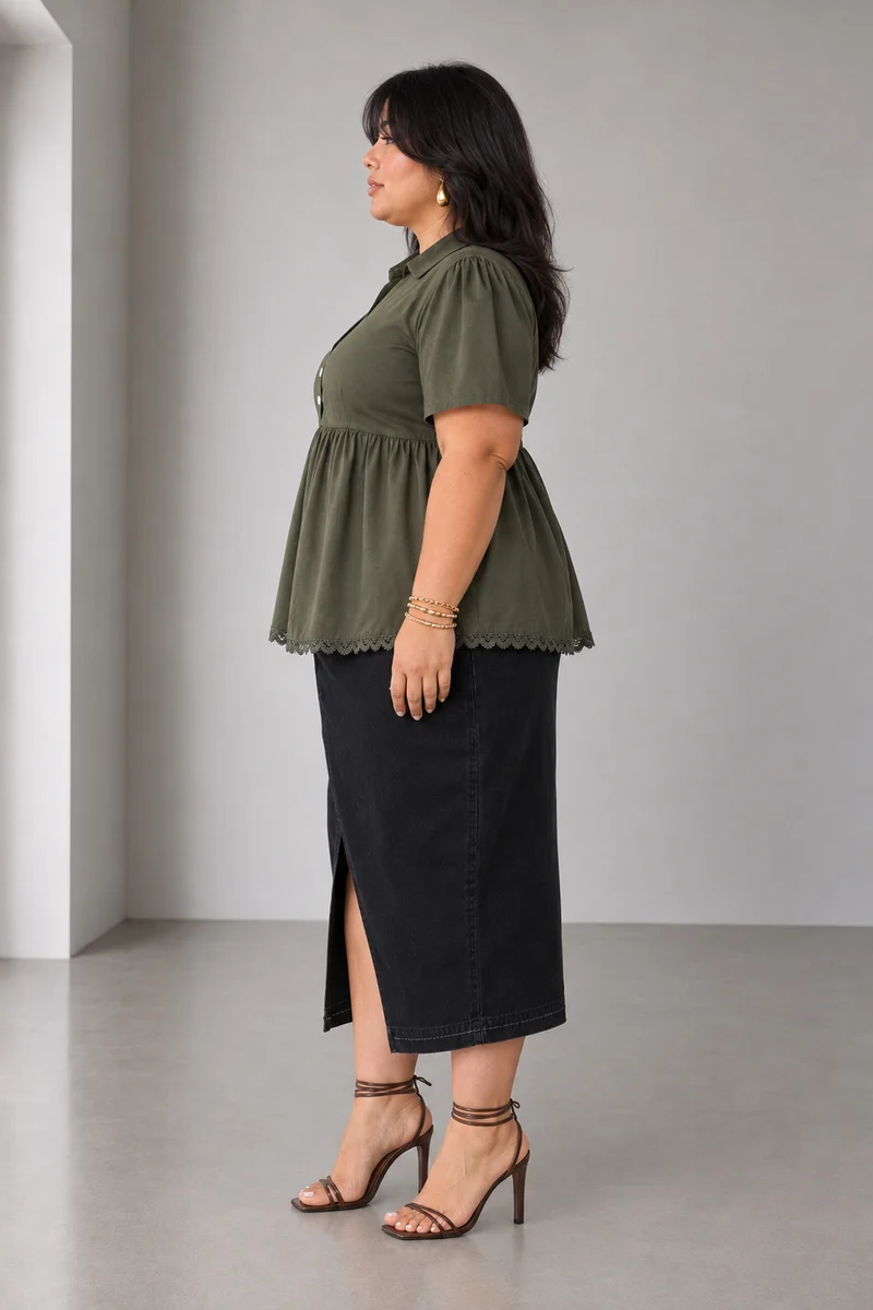 Liset|Viscose Peplum Top With Lace
