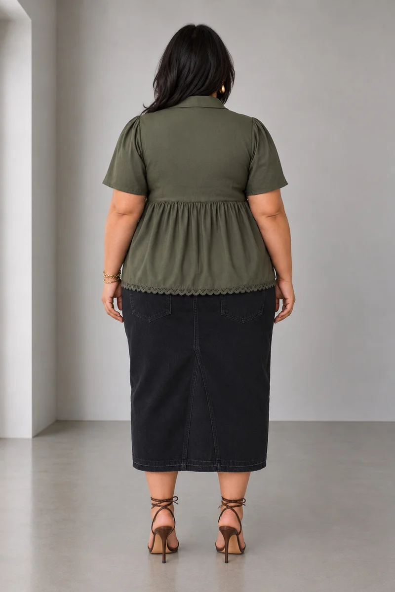 Liset|Viscose Peplum Top With Lace