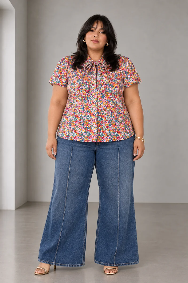 Zivah|Cotton Tie Up Shirt With Flare Sleeve
