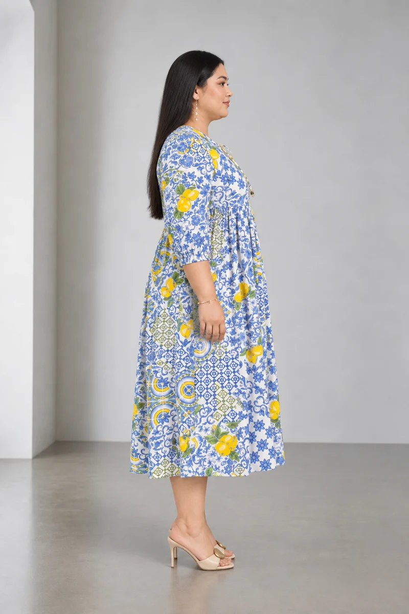 Oliven|Cotton Midi Dress With Tie Up