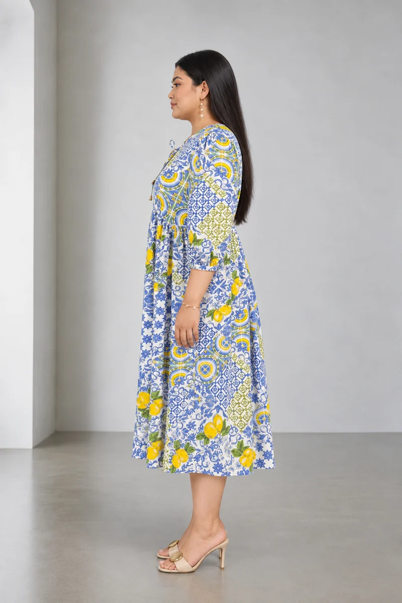 Oliven|Cotton Midi Dress With Tie Up