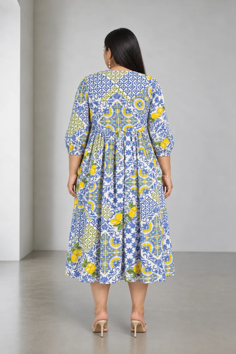 Oliven|Cotton Midi Dress With Tie Up