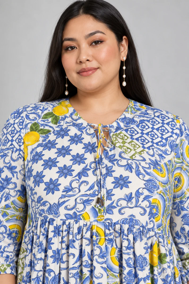 Oliven|Cotton Midi Dress With Tie Up