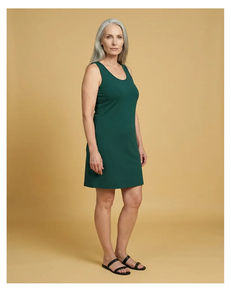 Robe sans manche vert cyprès
